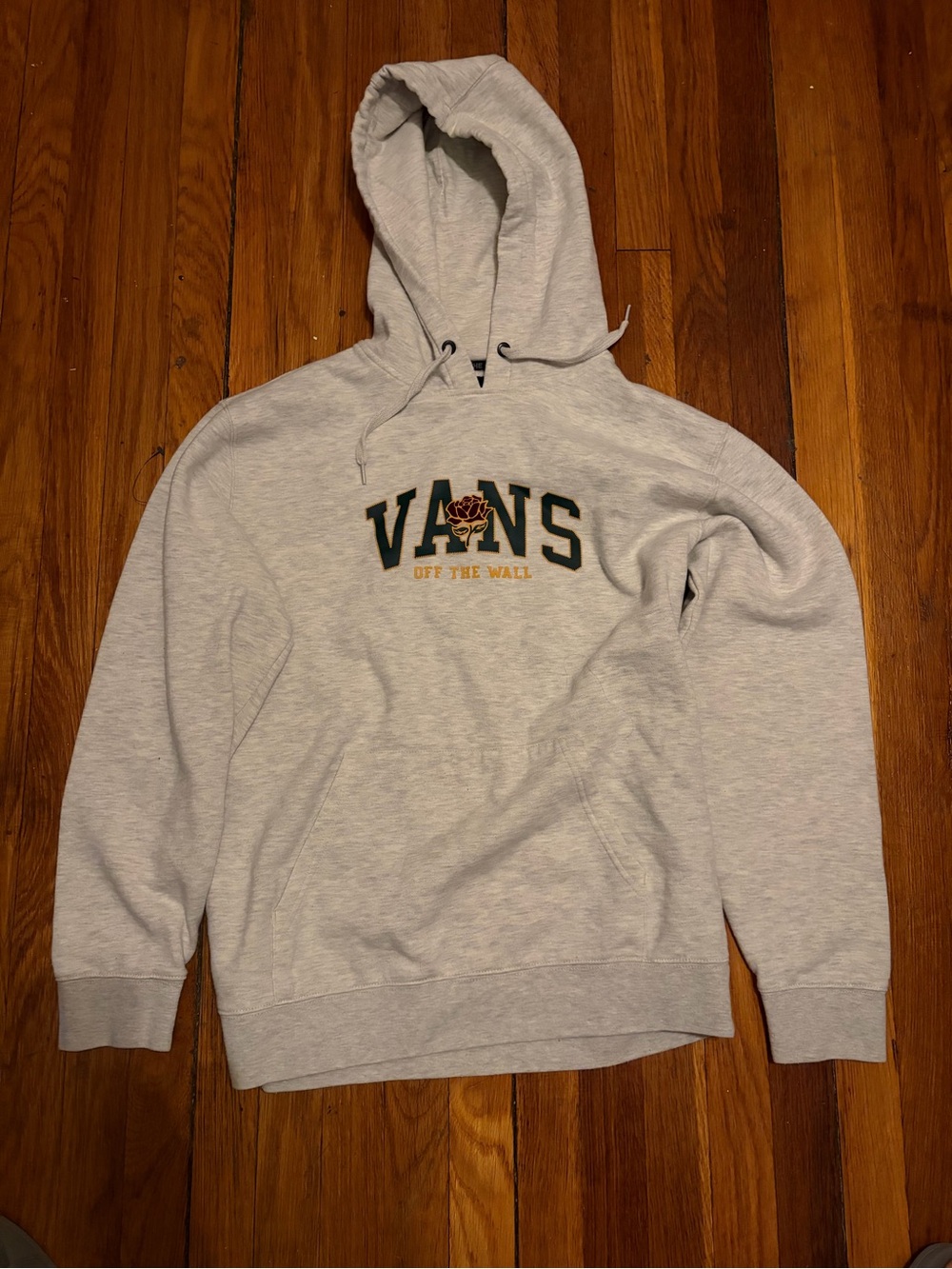 Vans Light Gray Pullover Hoodie with Green and Gold Logo